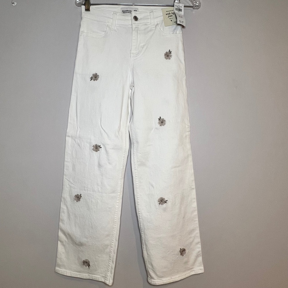 Abercrombie Kids Girls High Rise Jeans 13/14 Wide Leg Floral Embroidered NWT - Picture 3 of 6
